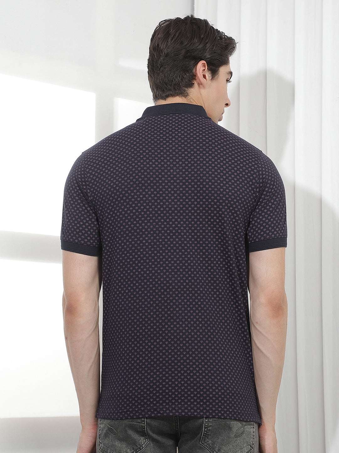 navy blue printed polo t-shirt