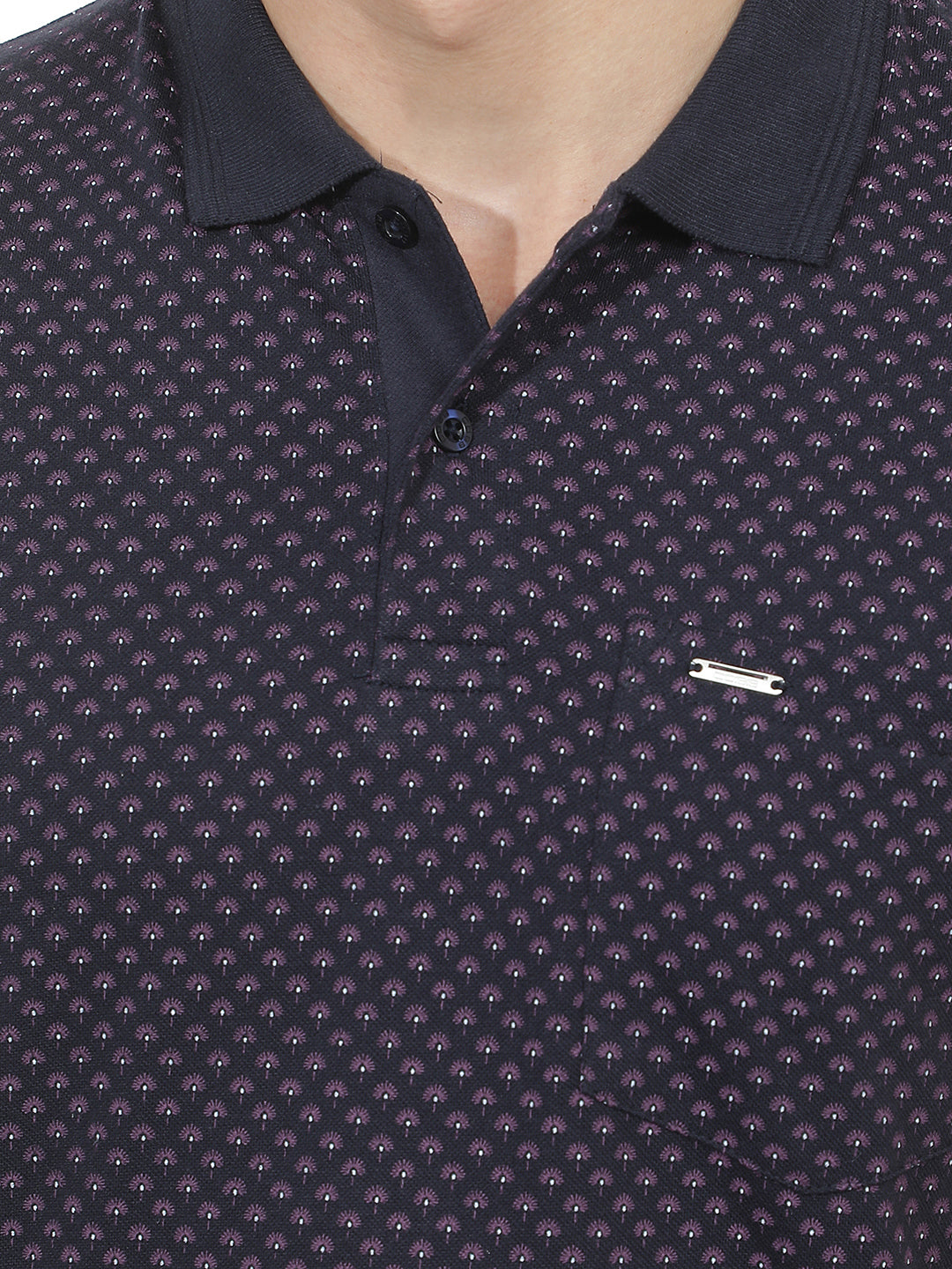 navy blue printed polo t-shirt