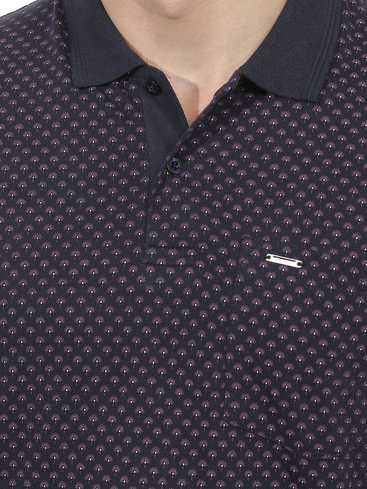 navy blue printed polo t-shirt