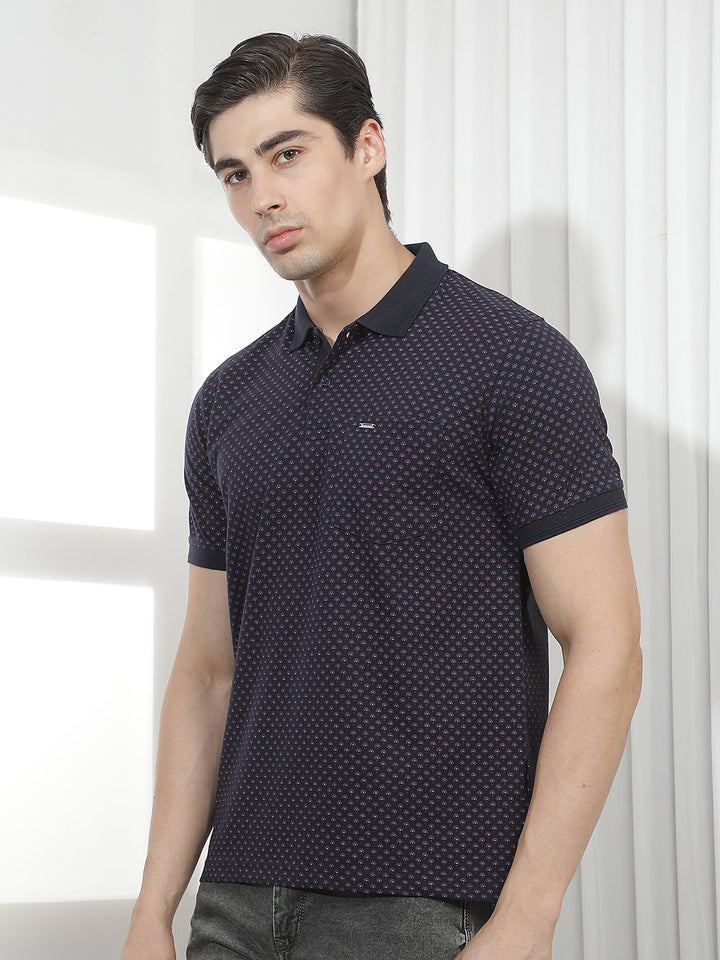 NAVY BLUE PRINTED POLO T-SHIRT