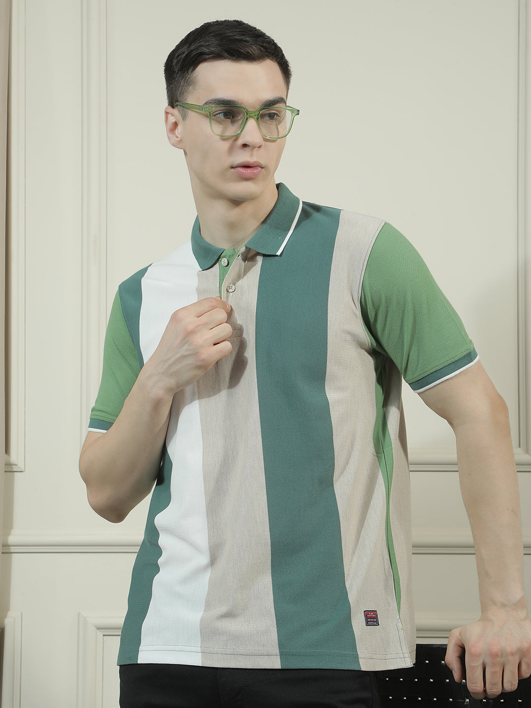 cobb green striped polo neck t-shirt