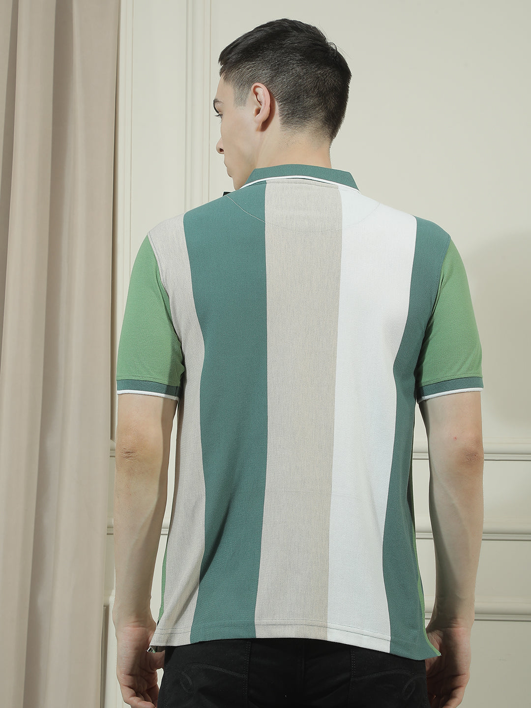 cobb green striped polo neck t-shirt