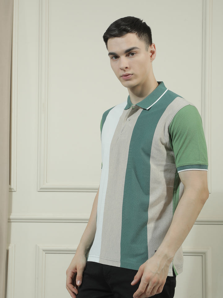 cobb green striped polo neck t-shirt