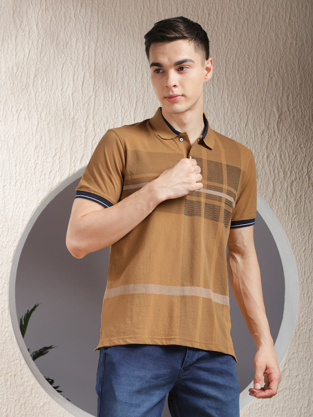 cobb tan striped polo neck t-shirt