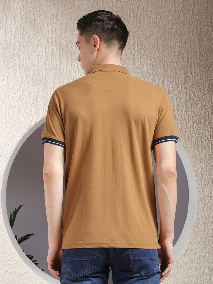 cobb tan striped polo neck t-shirt