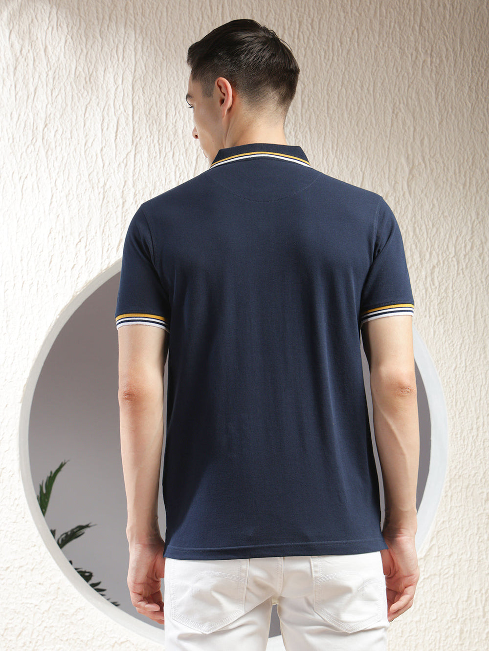 cobb navy blue printed polo neck t-shirt