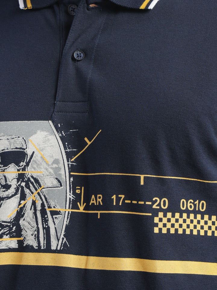 cobb navy blue printed polo neck t-shirt