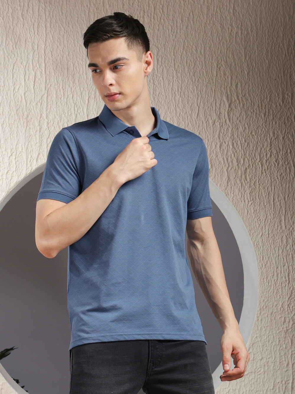 cobb blue self-design polo neck t-shirt