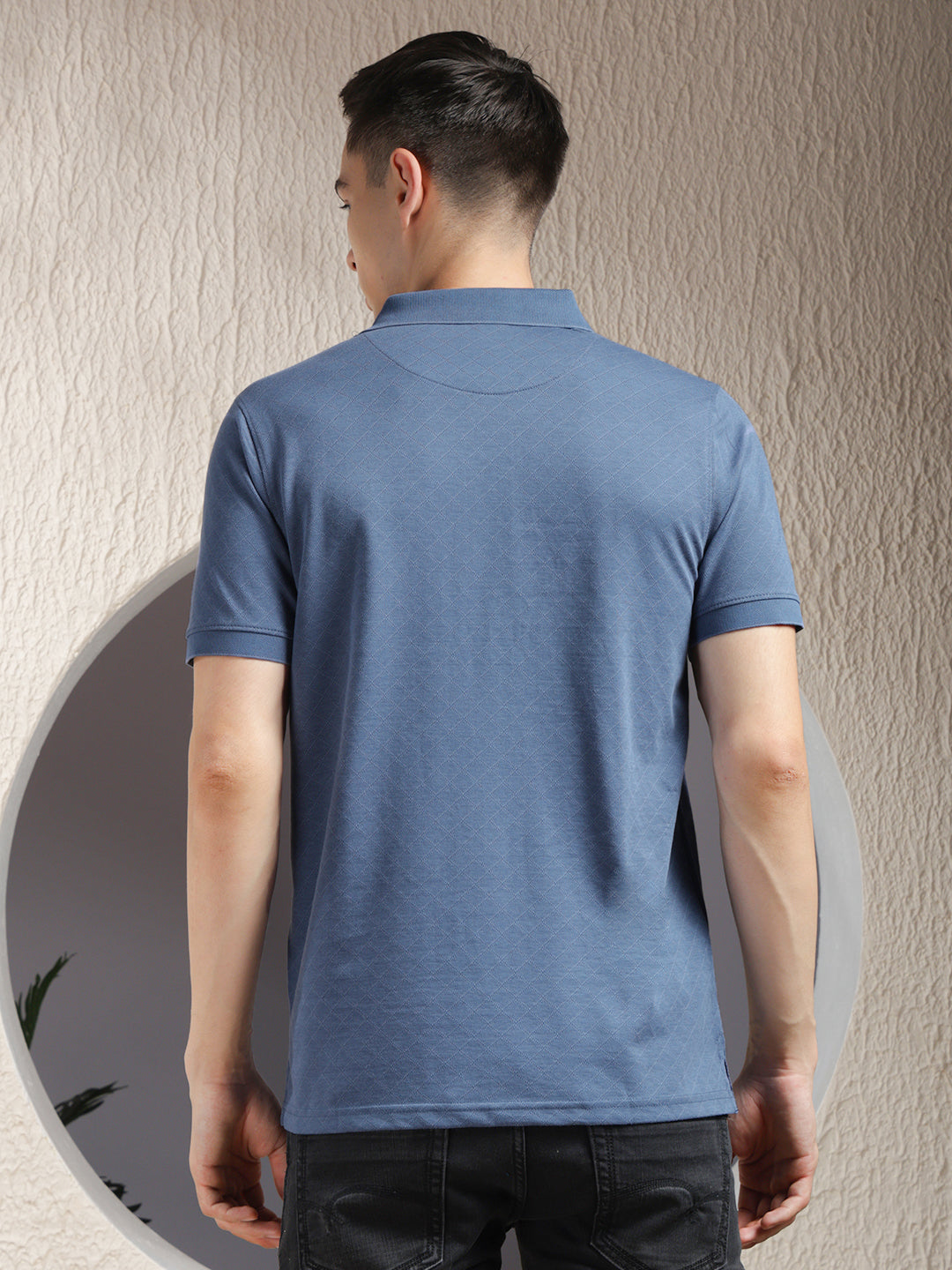 cobb blue self-design polo neck t-shirt