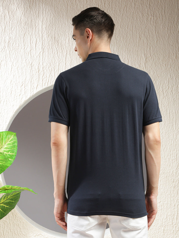 cobb navy blue color-block polo neck t-shirt
