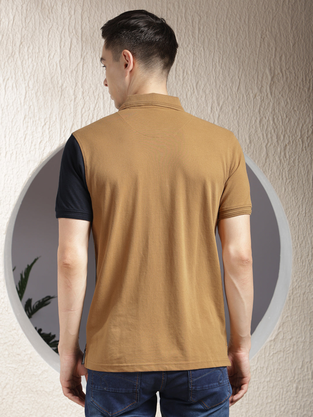 cobb tan color-block polo neck t-shirt