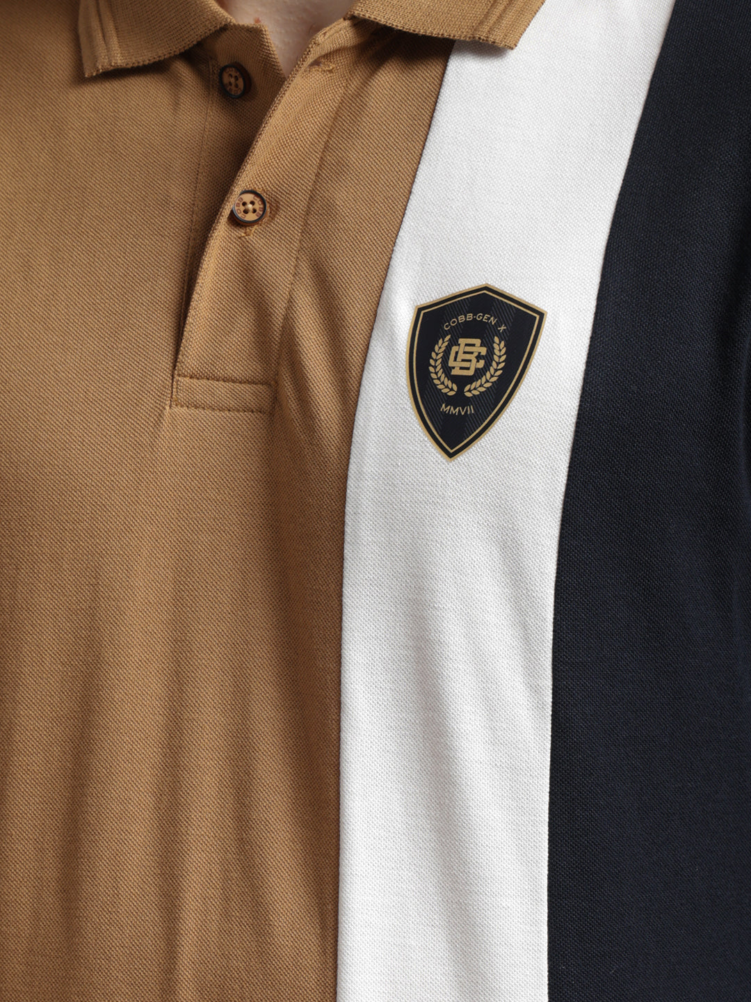 cobb tan color-block polo neck t-shirt