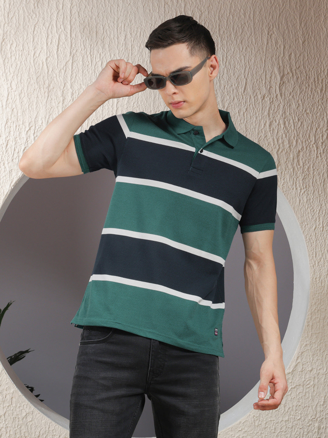 cobb green color-block polo neck t-shirt