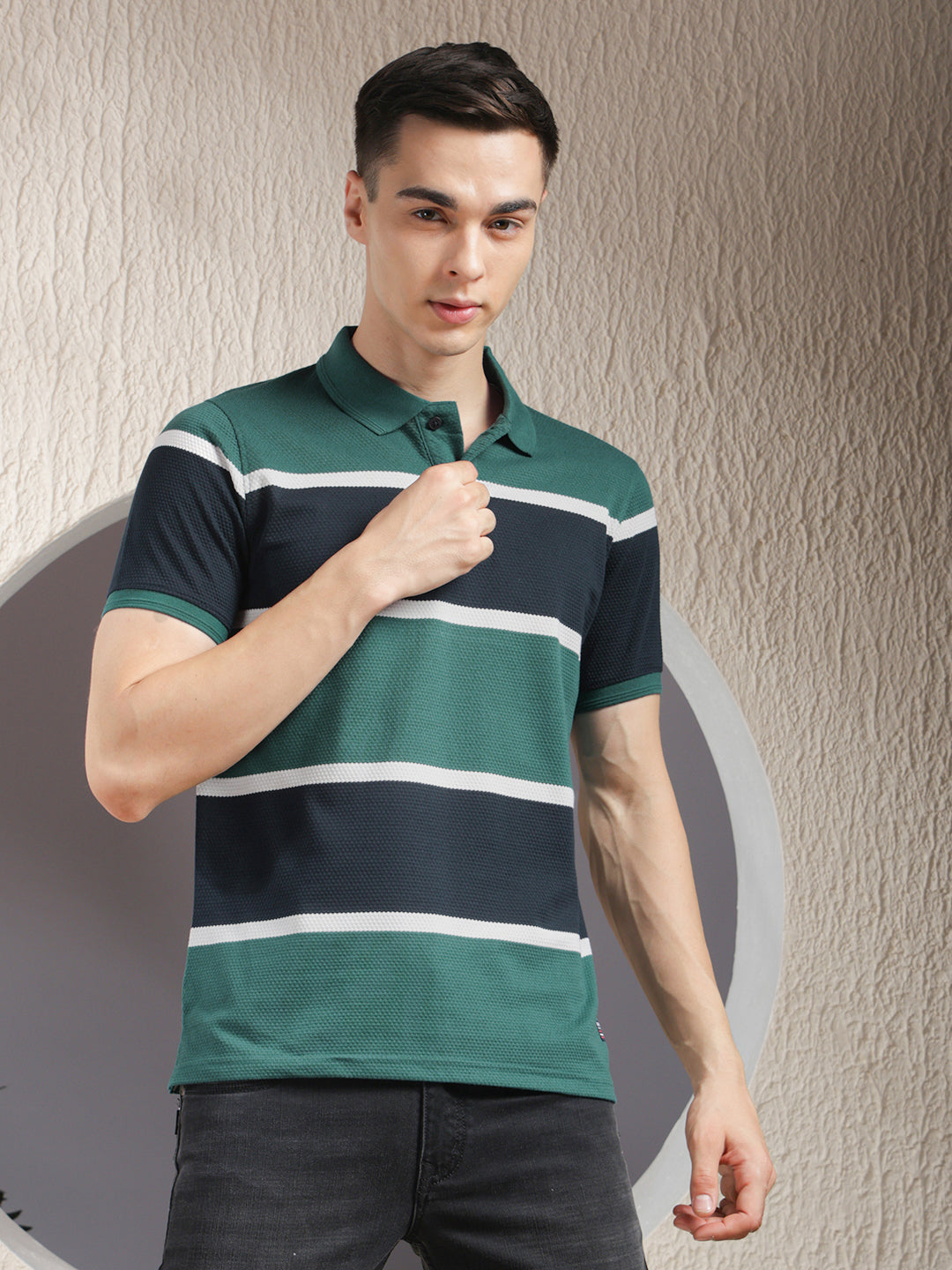 cobb green color-block polo neck t-shirt