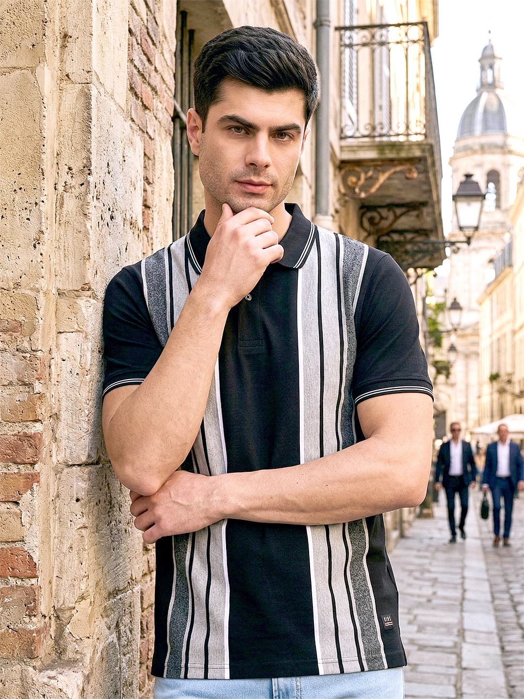 cobb black color-block polo neck t-shirt