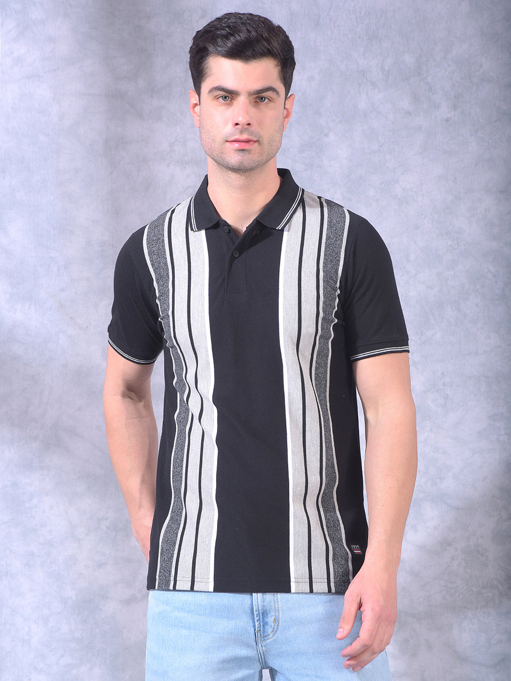 cobb black color-block polo neck t-shirt