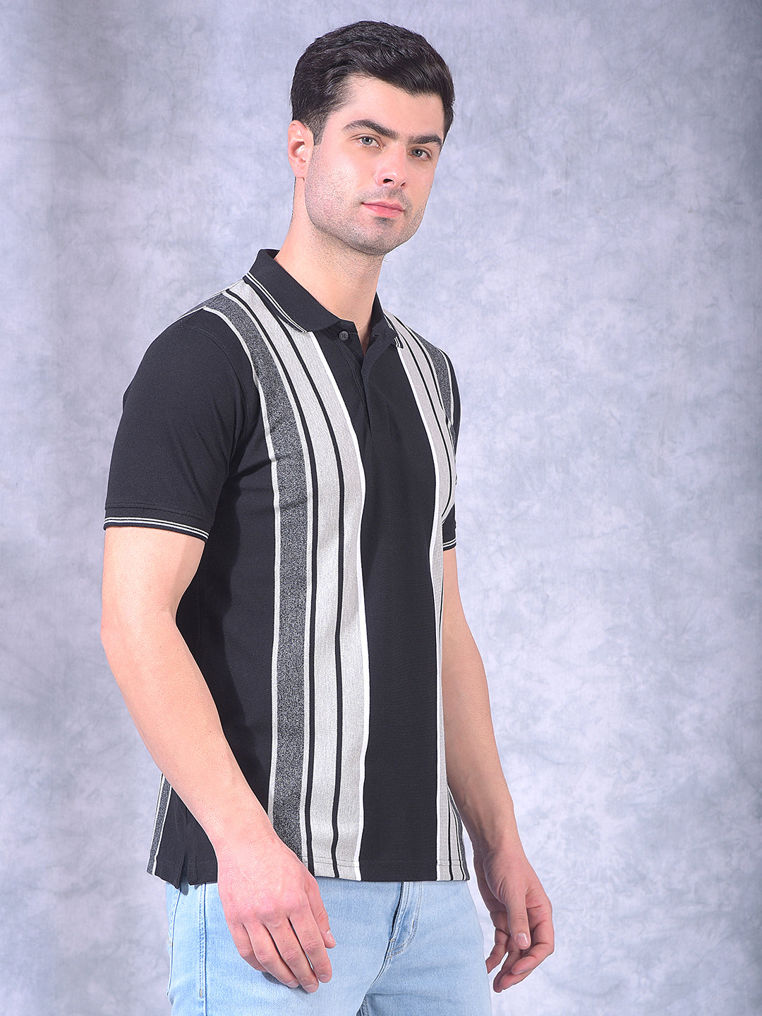 cobb black color-block polo neck t-shirt