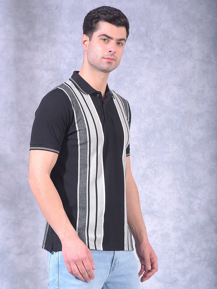 cobb black color-block polo neck t-shirt