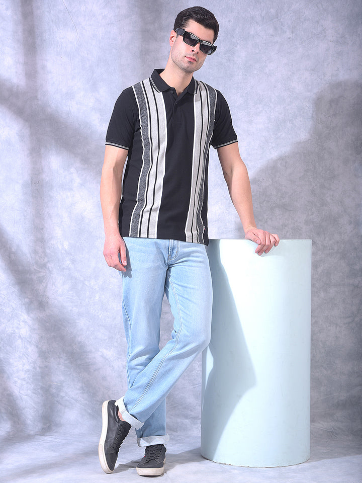 COBB BLACK COLOR-BLOCK POLO NECK T-SHIRT