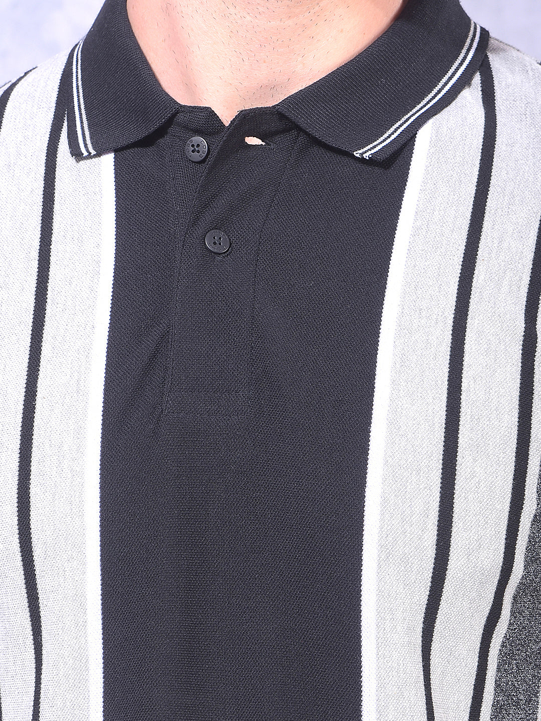 COBB BLACK COLOR-BLOCK POLO NECK T-SHIRT
