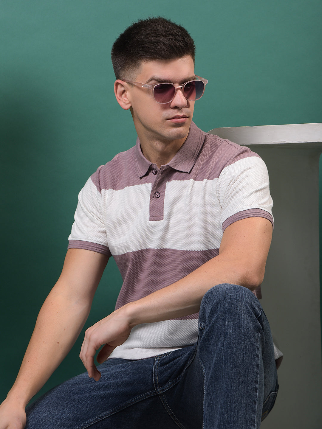 cobb grape color-block polo neck t-shirt