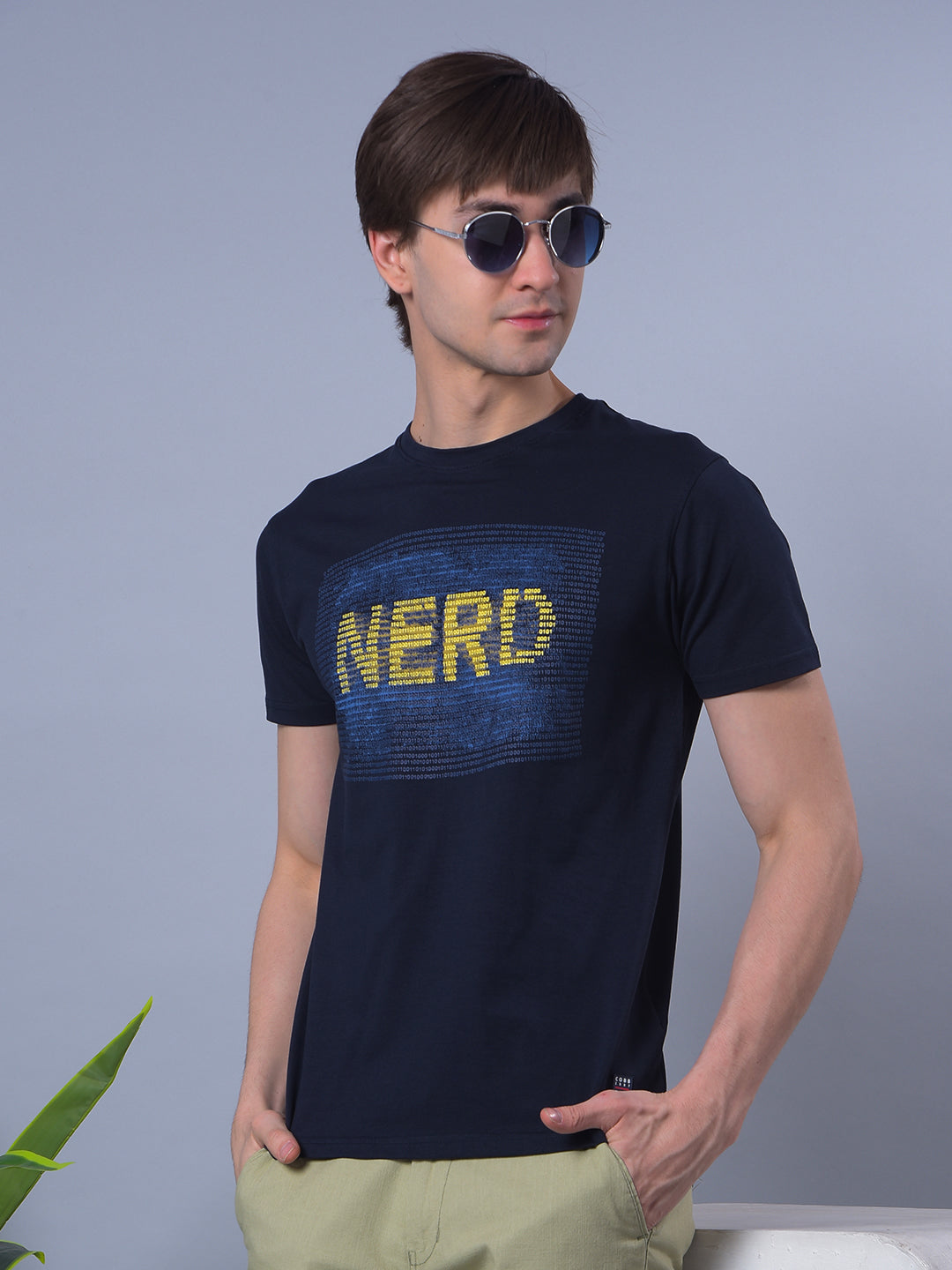 cobb navy blue printed round neck t-shirt