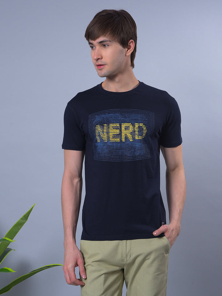cobb navy blue printed round neck t-shirt