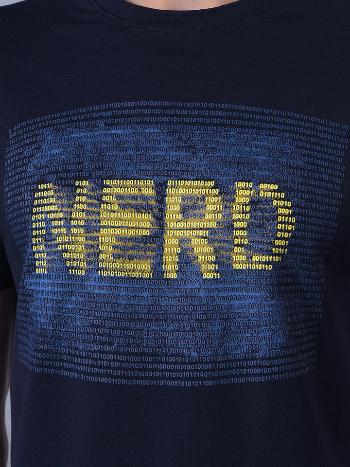 cobb navy blue printed round neck t-shirt