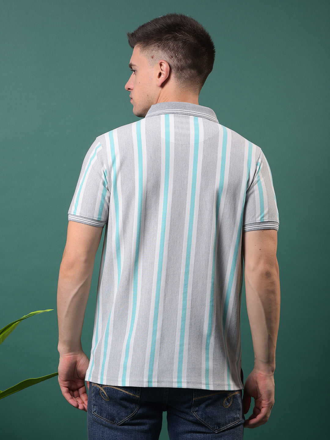 cobb light grey striped polo neck t-shirt