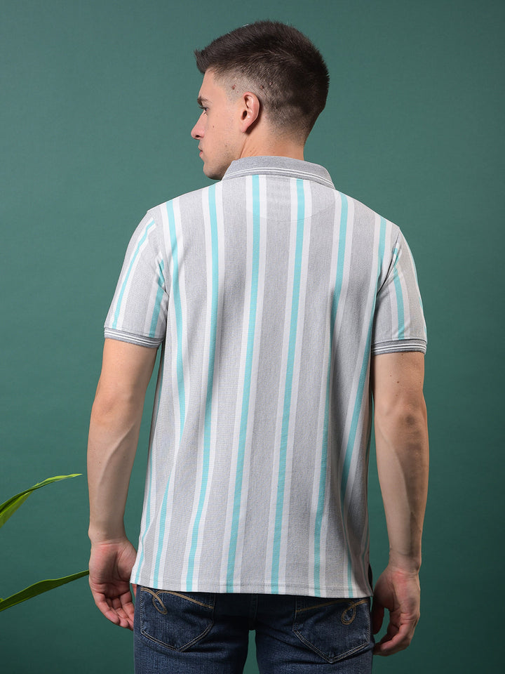 cobb light grey striped polo neck t-shirt