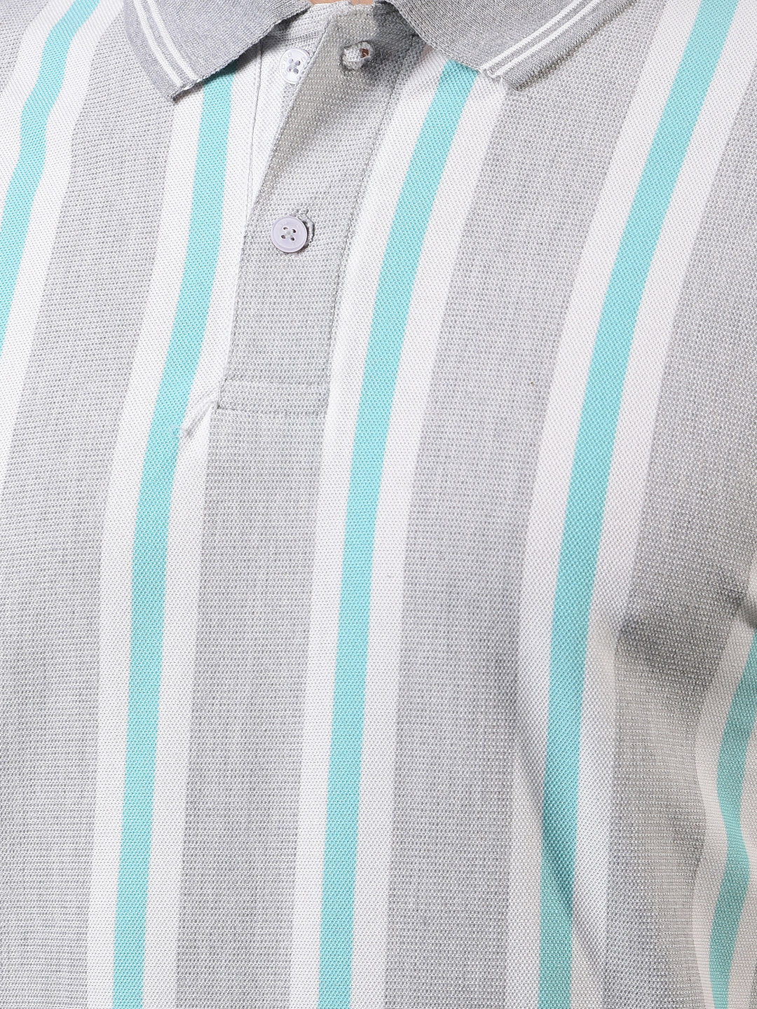cobb light grey striped polo neck t-shirt