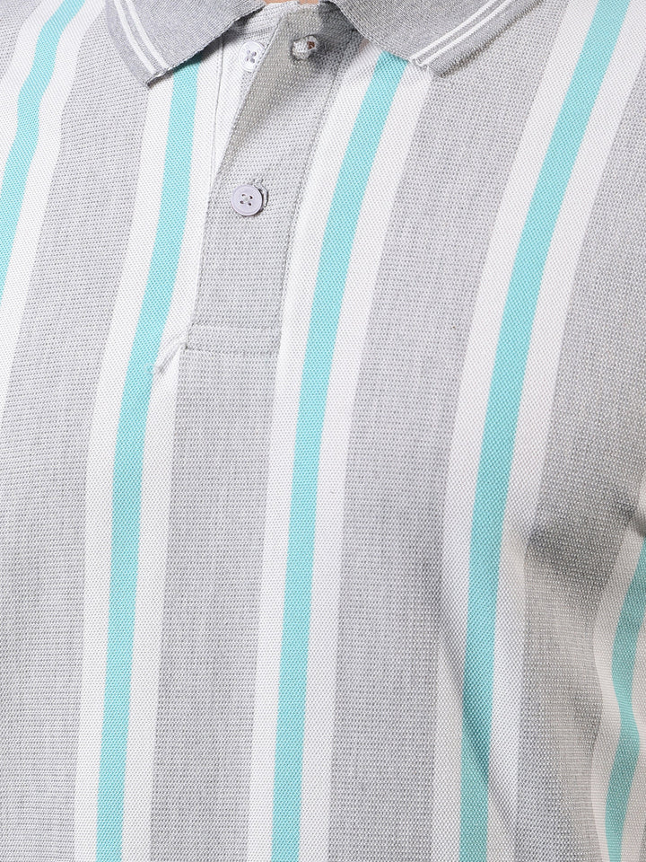 cobb light grey striped polo neck t-shirt