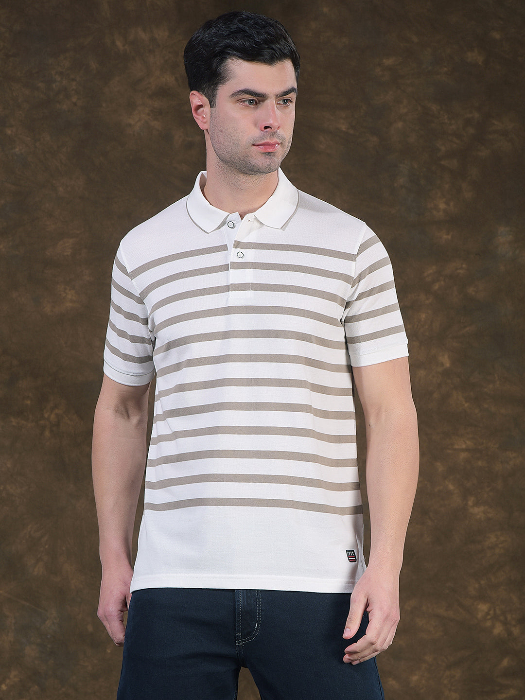 cobb white striped polo neck t-shirt