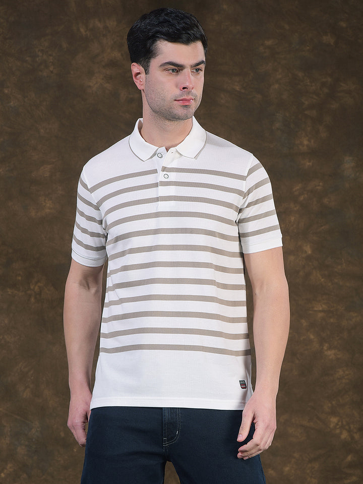 cobb white striped polo neck t-shirt