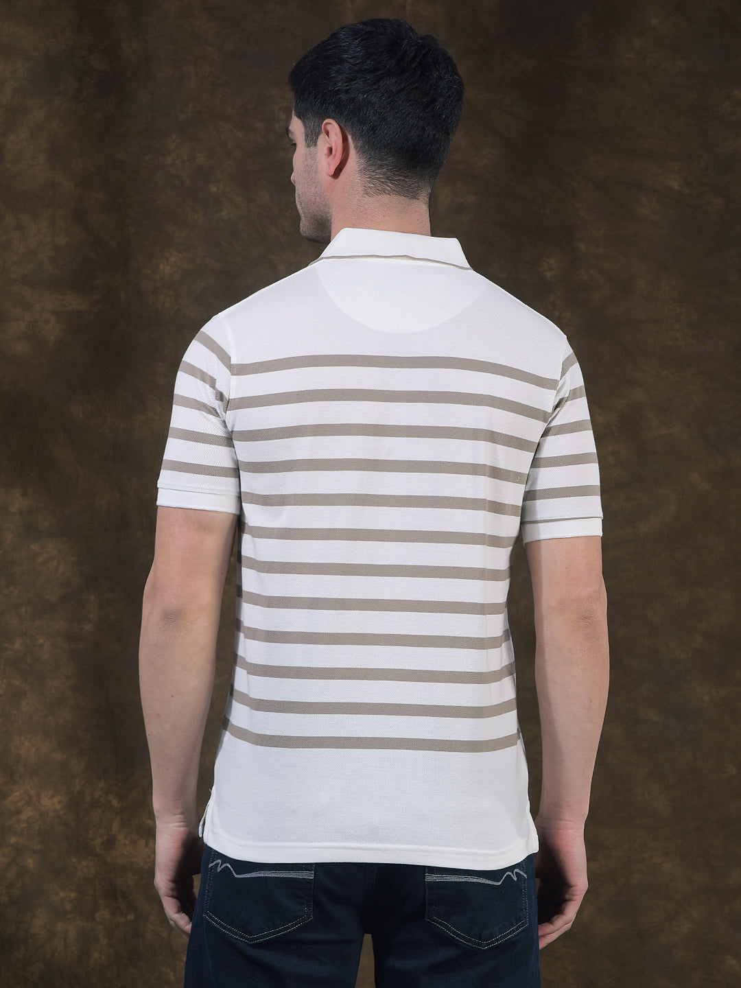 cobb white striped polo neck t-shirt
