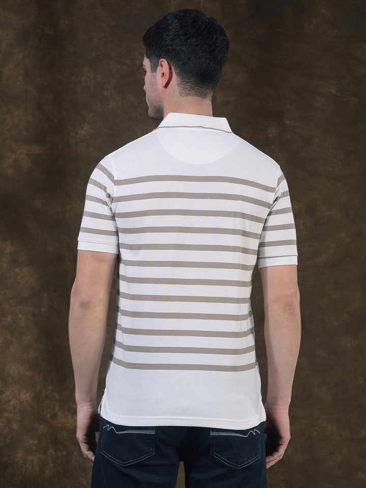 cobb white striped polo neck t-shirt