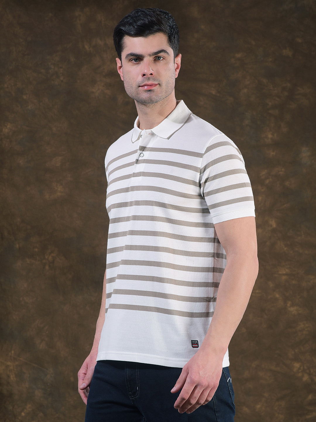 cobb white striped polo neck t-shirt