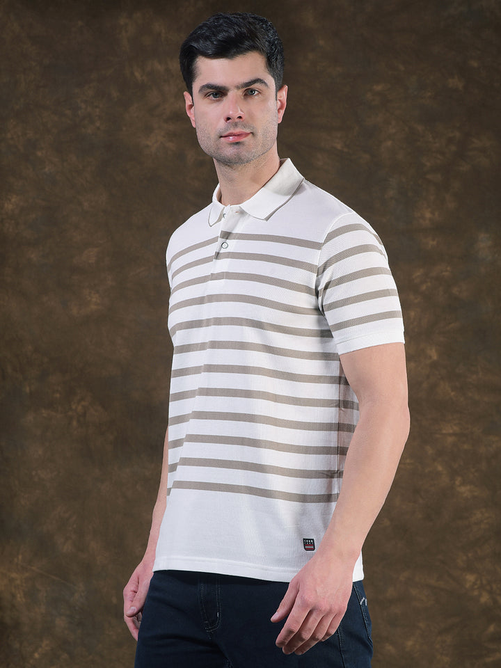 cobb white striped polo neck t-shirt