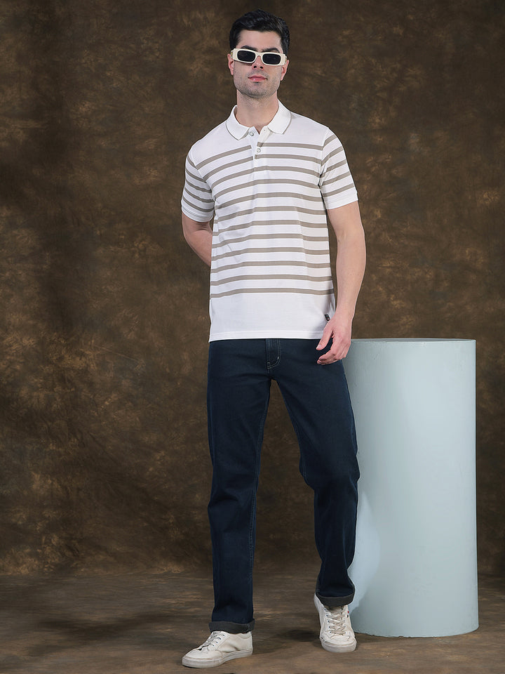 COBB WHITE STRIPED POLO NECK T-SHIRT