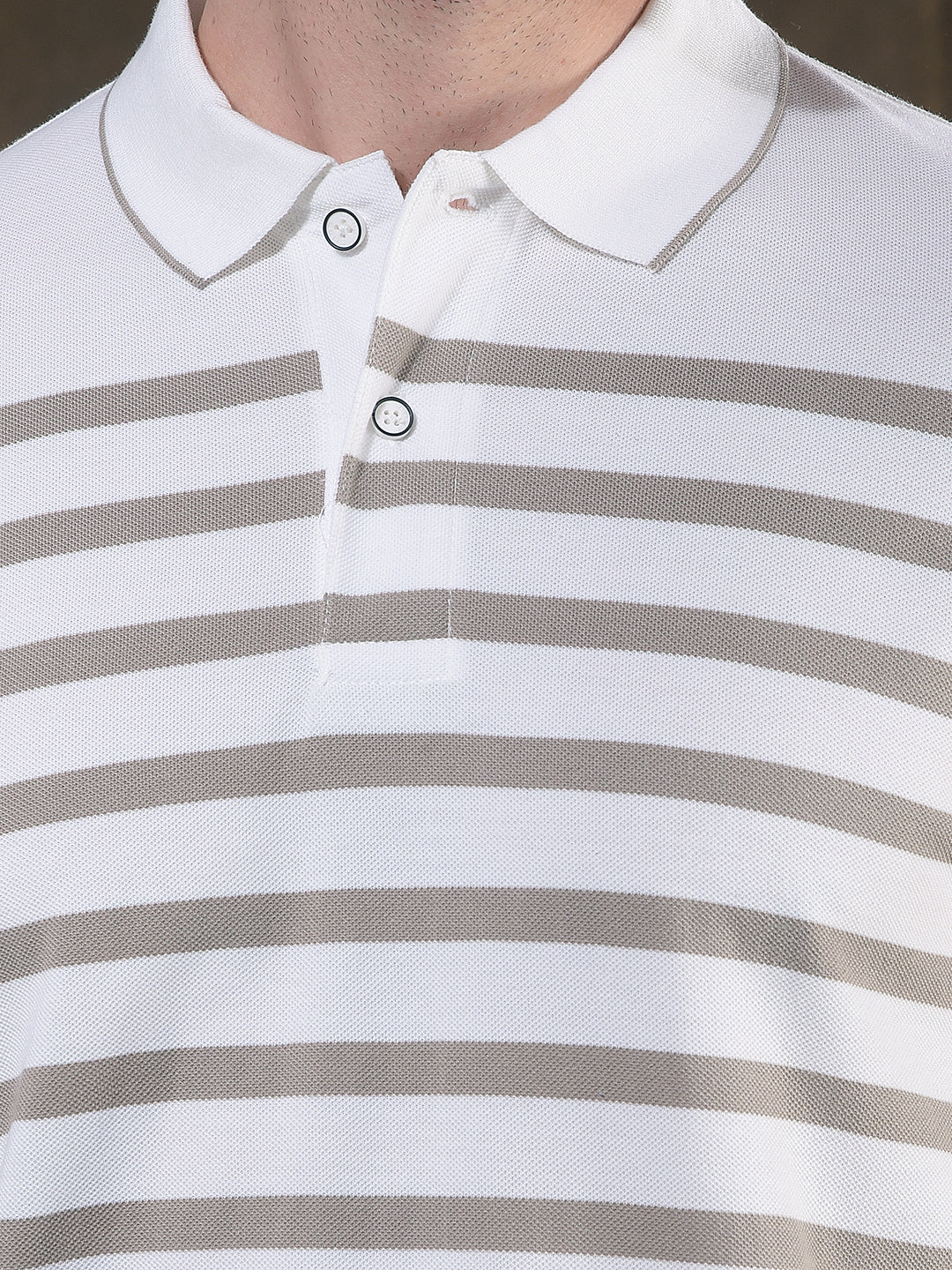 COBB WHITE STRIPED POLO NECK T-SHIRT
