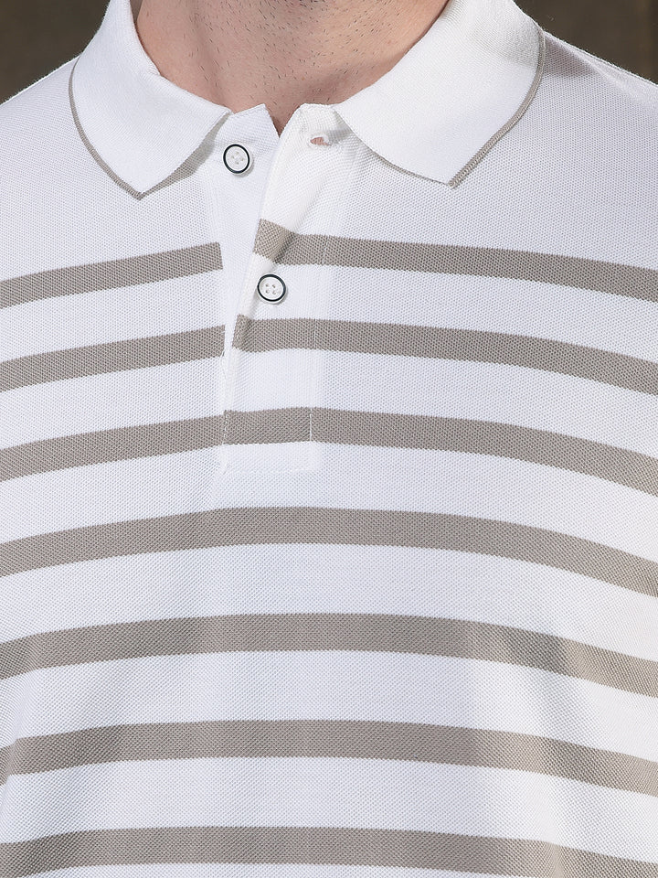 COBB WHITE STRIPED POLO NECK T-SHIRT