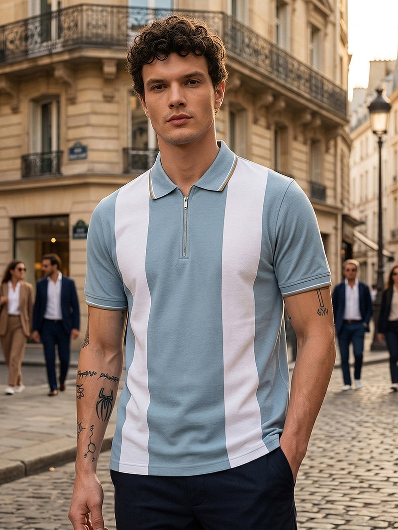 cobb sky blue striped polo neck t-shirt