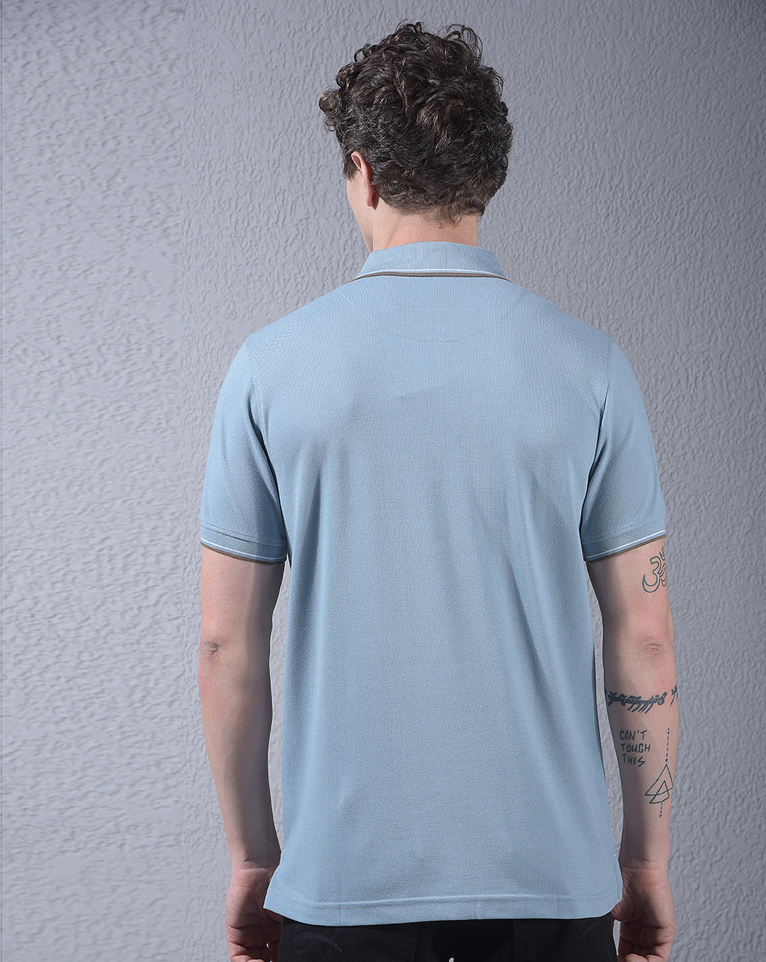 cobb sky blue striped polo neck t-shirt