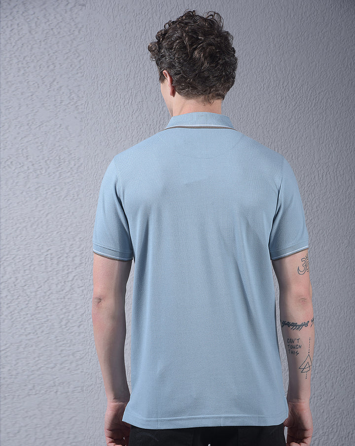 cobb sky blue striped polo neck t-shirt