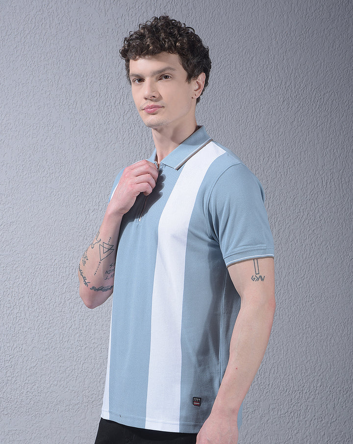 cobb sky blue striped polo neck t-shirt