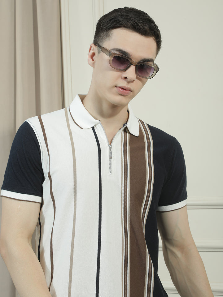 cobb multicolor striped polo neck t-shirt