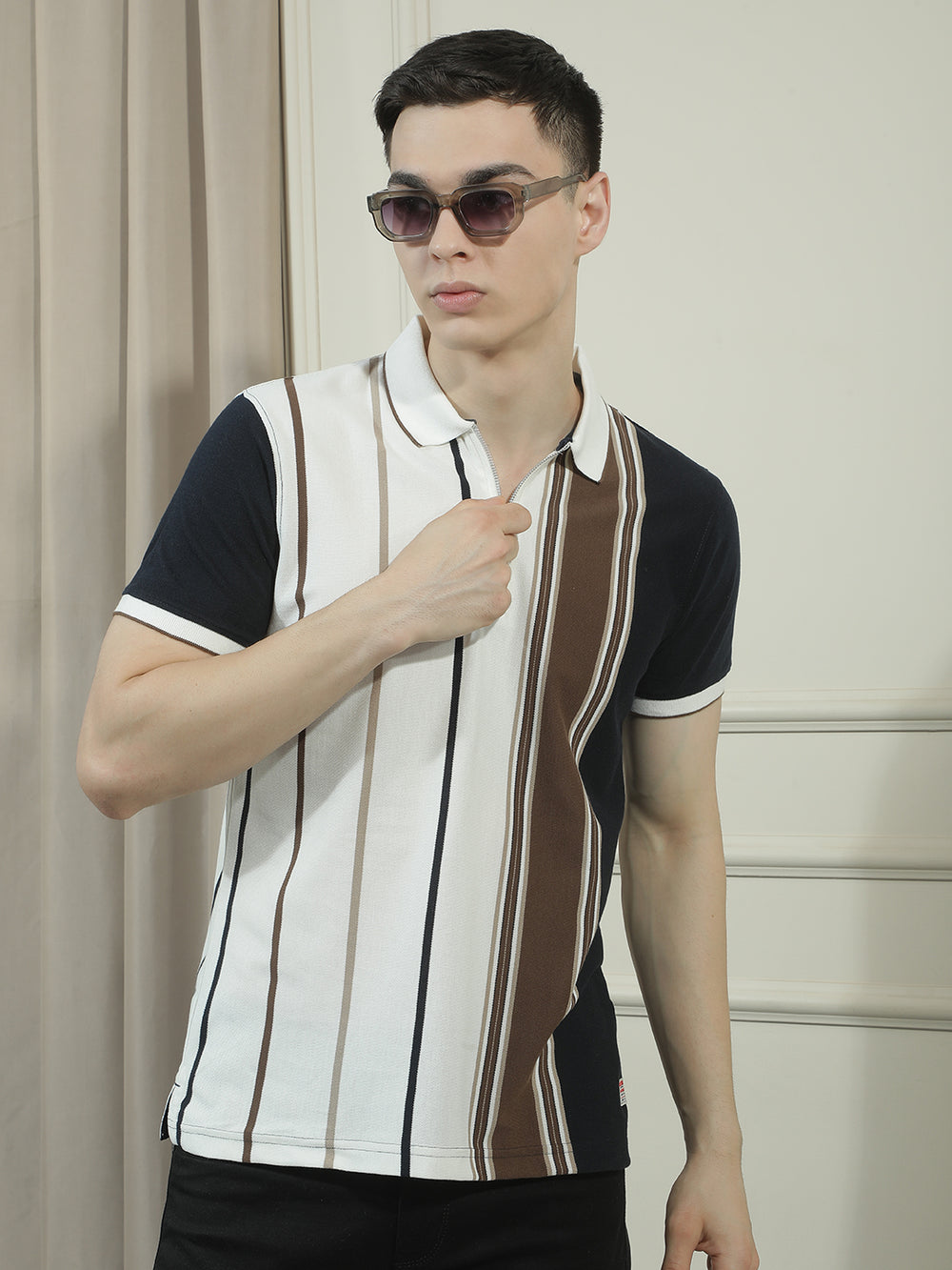 cobb multicolor striped polo neck t-shirt