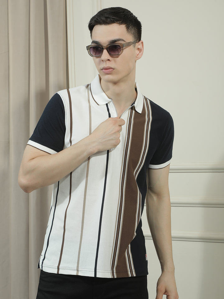 cobb multicolor striped polo neck t-shirt