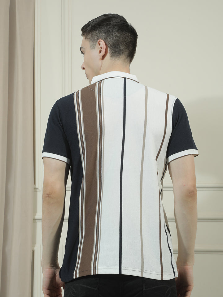 cobb multicolor striped polo neck t-shirt