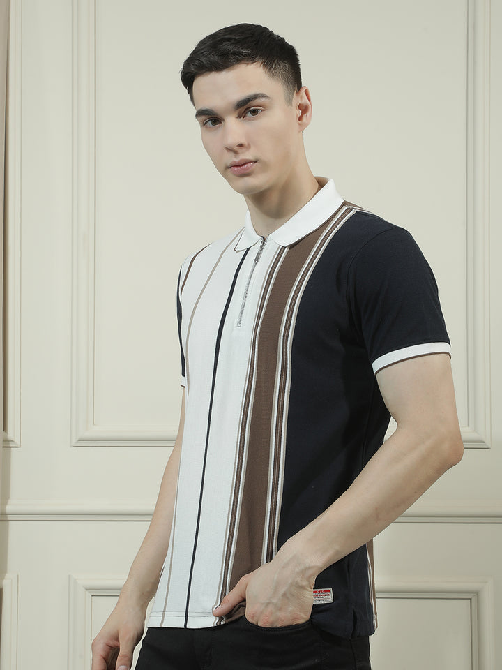 cobb multicolor striped polo neck t-shirt